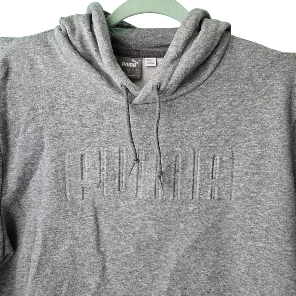 Puma Mens Grey Embossed Logo‎ Pullover Hoodie Sweatshirt Large